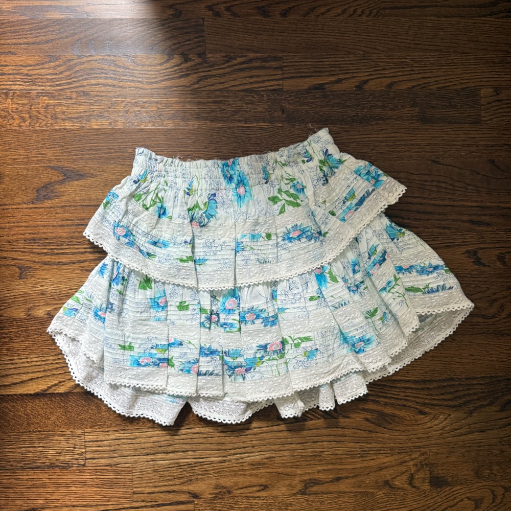 LoveShackFancy Blue Floral Mini Skirt